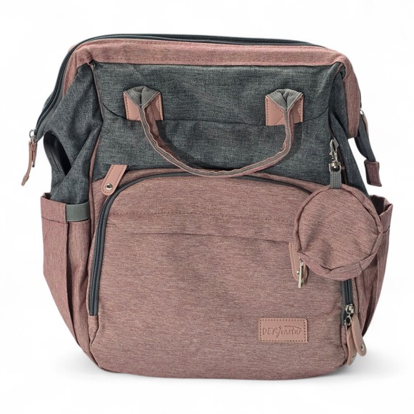 DERfunstar Handbags - DERfunstar Diaper Bag Backpack with Portable Changing Station Pink Grey Travel